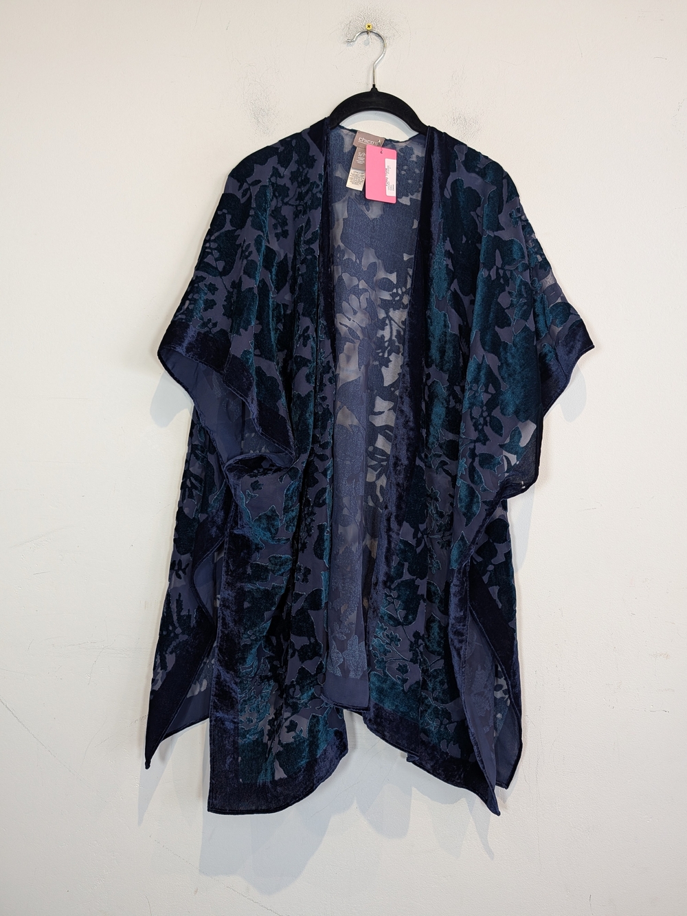 Chico's Navy & Teal Floral Open-Front Kimono, Size S/M